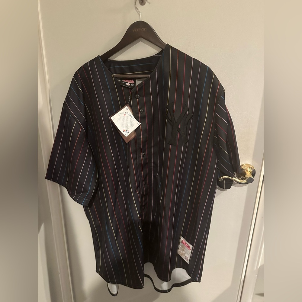 Men’s Stiches New York Yankees rainbow pinstriped baseball jersey. Size 2XL